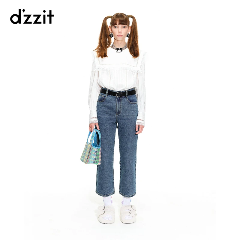 dzzit地素夏秋法式浪漫棉质方领设计感白色上衣衬衫女3H2D5021B