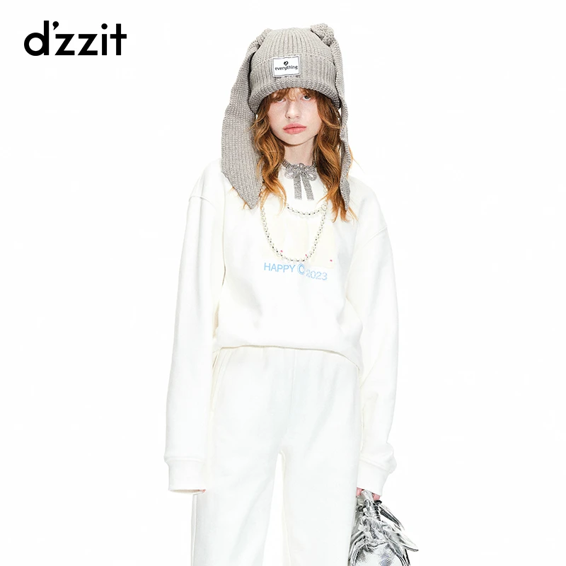 dzzit地素春秋百搭慵懒印花薄绒休闲长袖卫衣上衣女3H1J1021B
