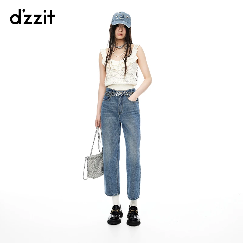 dzzit地素背心夏季仿钩针织工艺镂空设计无袖上衣女3I2E1049B