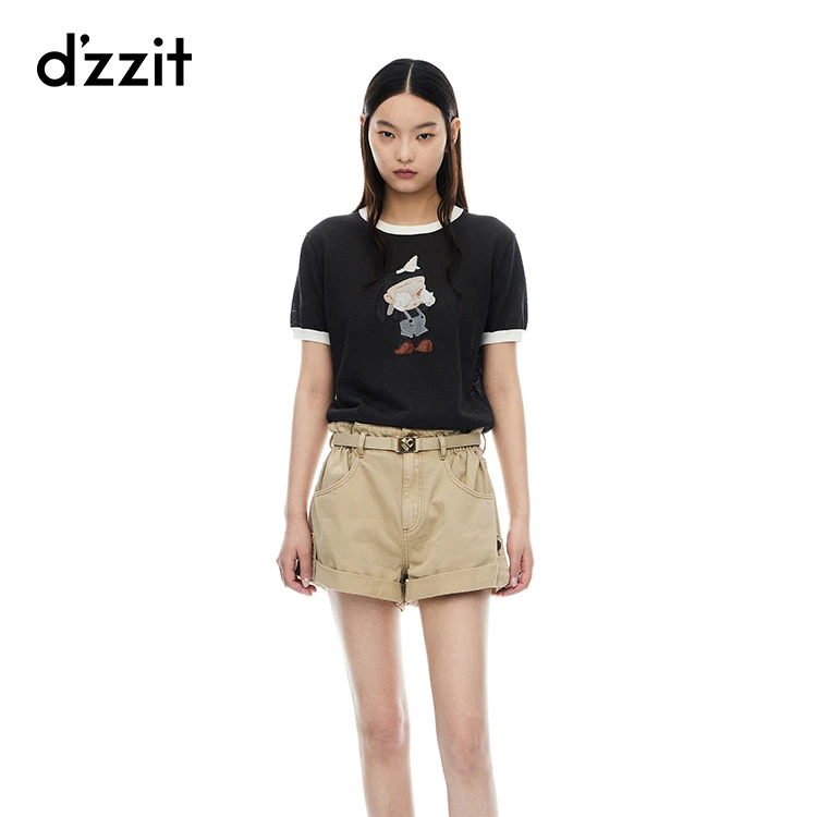 dzzit地素牛仔短裤夏季薄款辣妹穿搭设计宽松清凉裤子女3I2R1121S