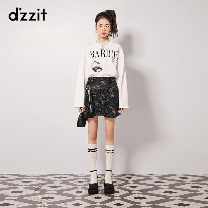 【芭比联名系列】dzzit地素长袖t恤秋印花雅丹风上衣女3H3B5031A