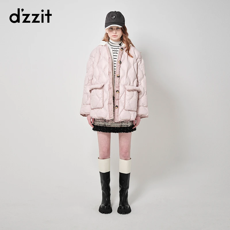 【搭搭精选】dzzit地素轻薄羽绒服冬热力感假两件可拆连帽设计外套