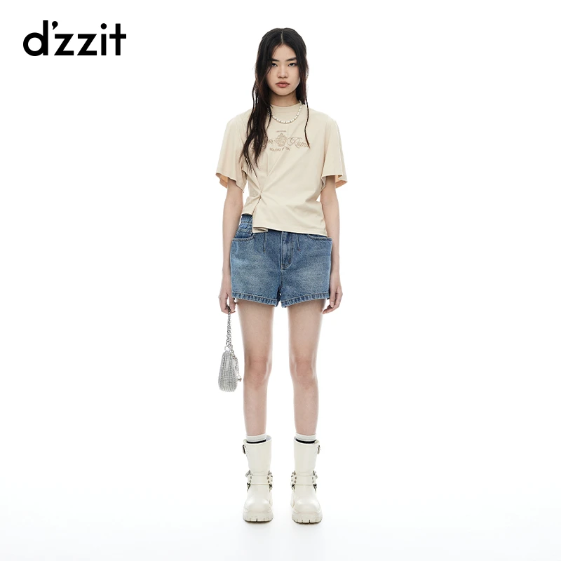 【dzzit情绪T】地素短袖T恤夏季刺绣短裤上衣女3I2B3051B