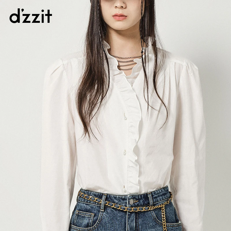 dzzit【爆款补单】地素泡泡袖衬衫春秋法式白色长袖上衣女3H3C465