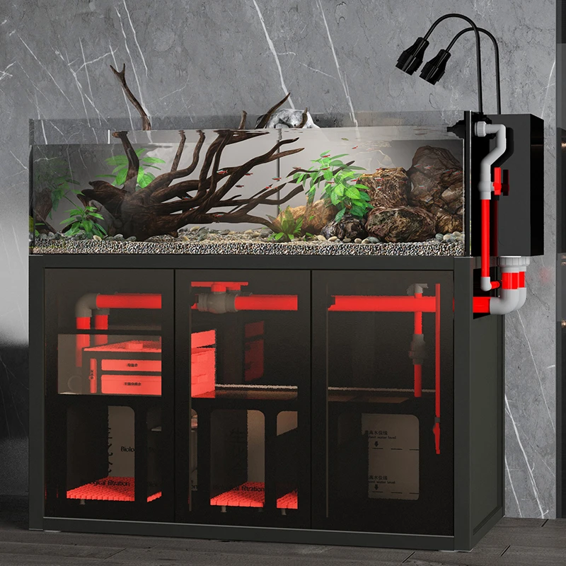 鱼缸水族箱底滤客厅超白玻璃兰寿溪流缸包背侧溢流生态海缸水草缸