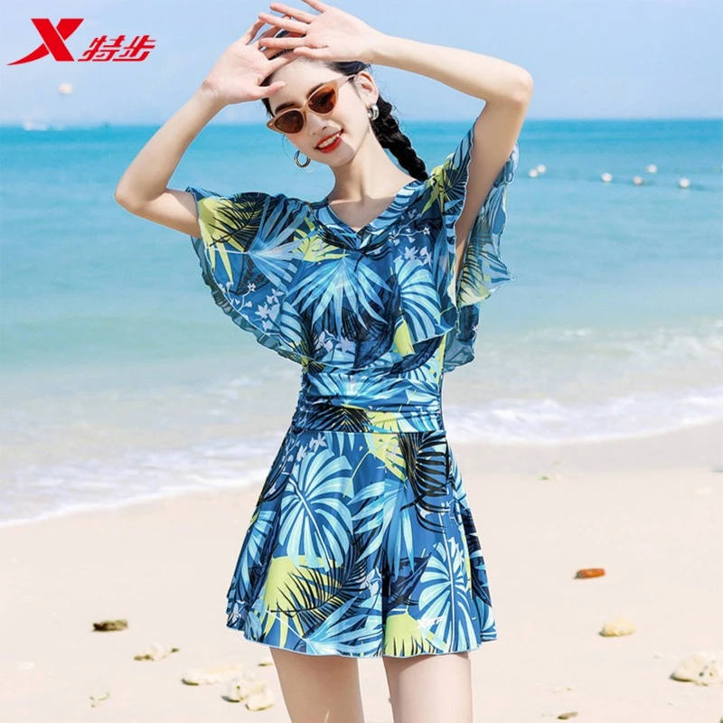 特步泳衣女款保守又好看高端款遮肚显瘦2025新款连体裙式海边温泉