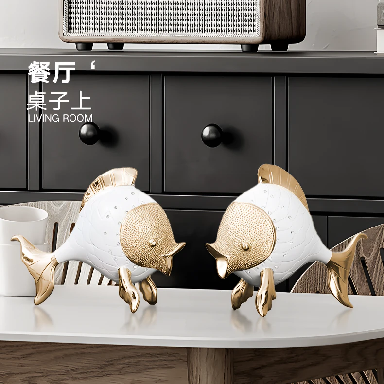 高档欧式亲吻鱼摆件客厅软装饰品办公室桌面摆设情侣结婚礼物礼品