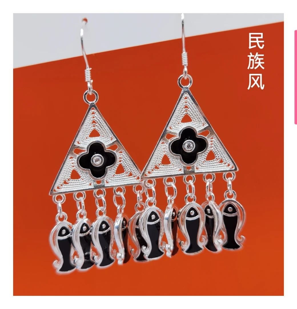 足银耳饰 足银耳环【年年有余】气质时尚百搭耳环