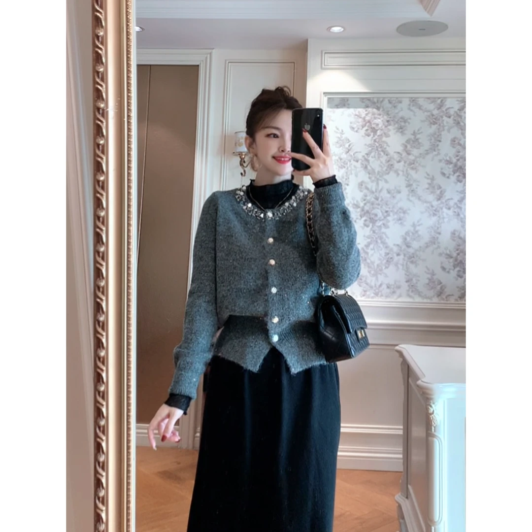 【竺姐】精致亮片钉珠遮肉显瘦毛衣