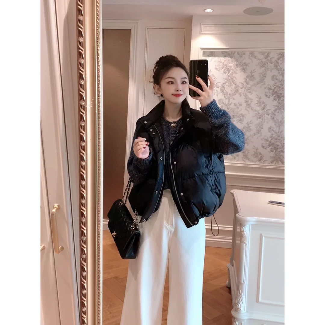 【ZHUJIE】简约百搭显瘦两侧抽绳羽绒背心马甲