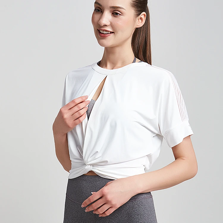 lw126瑜伽服女春夏健身速干舞蹈服短袖t恤宽松透气运动上衣