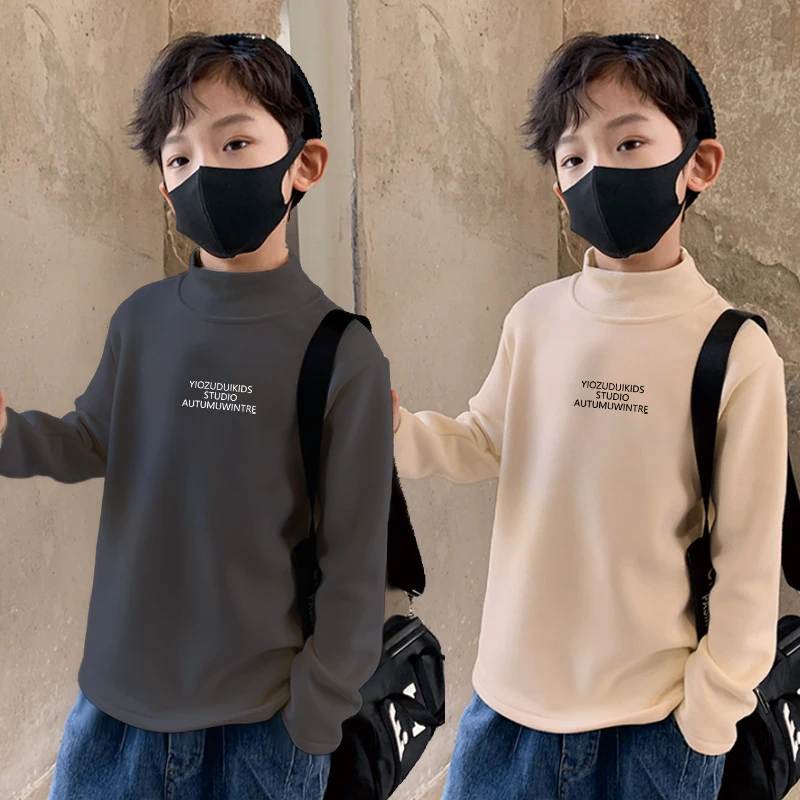 男童打底衫双面德绒儿童保暖内衣新款中大童帅气长袖t恤上衣高领