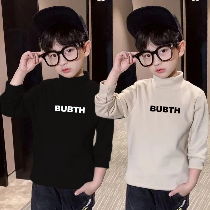 男童打底衫双面德绒儿童保暖内衣新款中大童帅气高领长袖t恤上衣