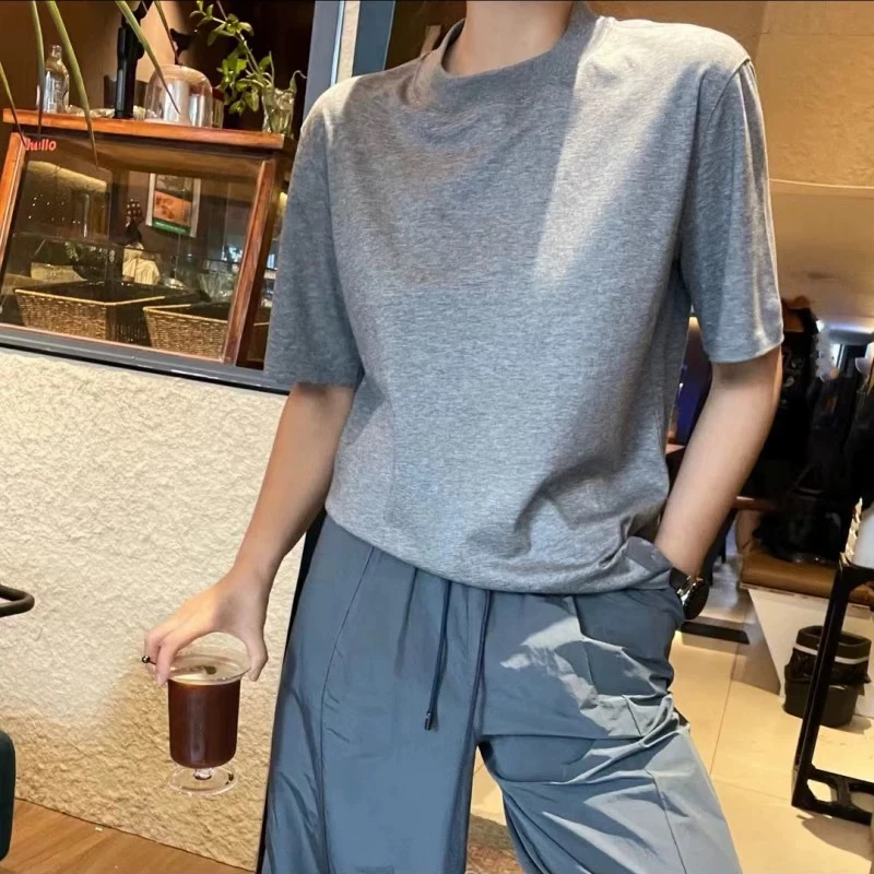 【官方正品】阿玛施新款女装纯色百搭显瘦短袖圆领合身T恤5300902