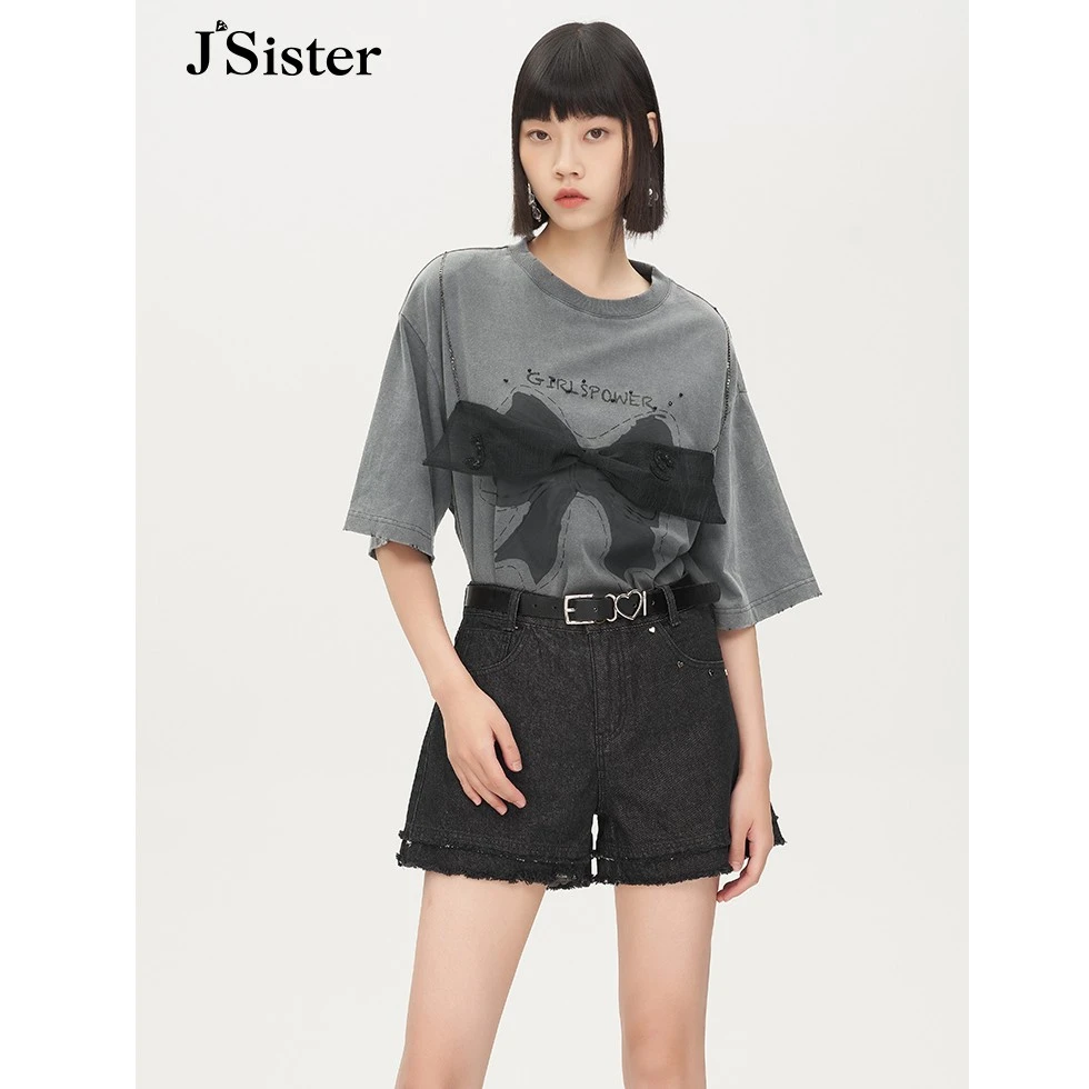 jsister 2023夏装专柜新款 JS女装时尚蝴蝶结T恤上衣 S321201198