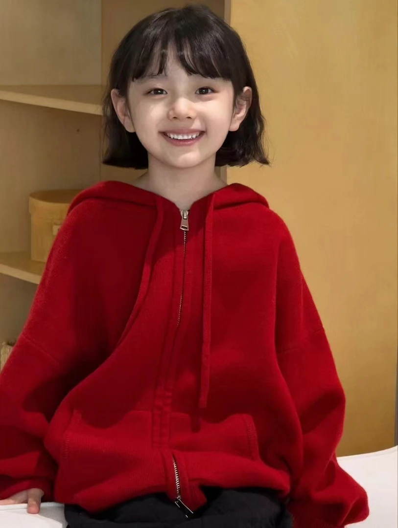 【C TING】2024冬季新款韩版设计师亲子装童装双拉链连帽毛衣外套26