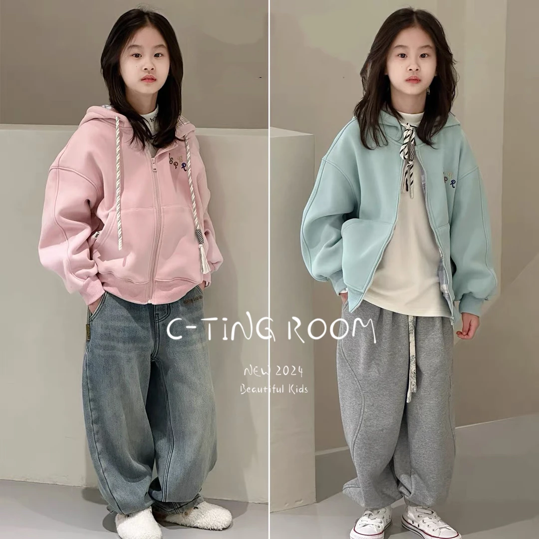【C TING】2024新款韩版设计师亲子装童装格子连帽卫衣外套-1063