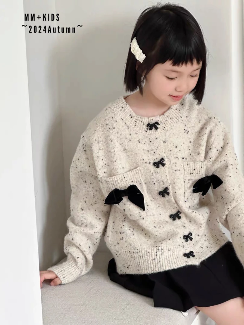 【C TING】2024新款韩版设计师亲子装童装丝绒蝴蝶结毛衣-6159