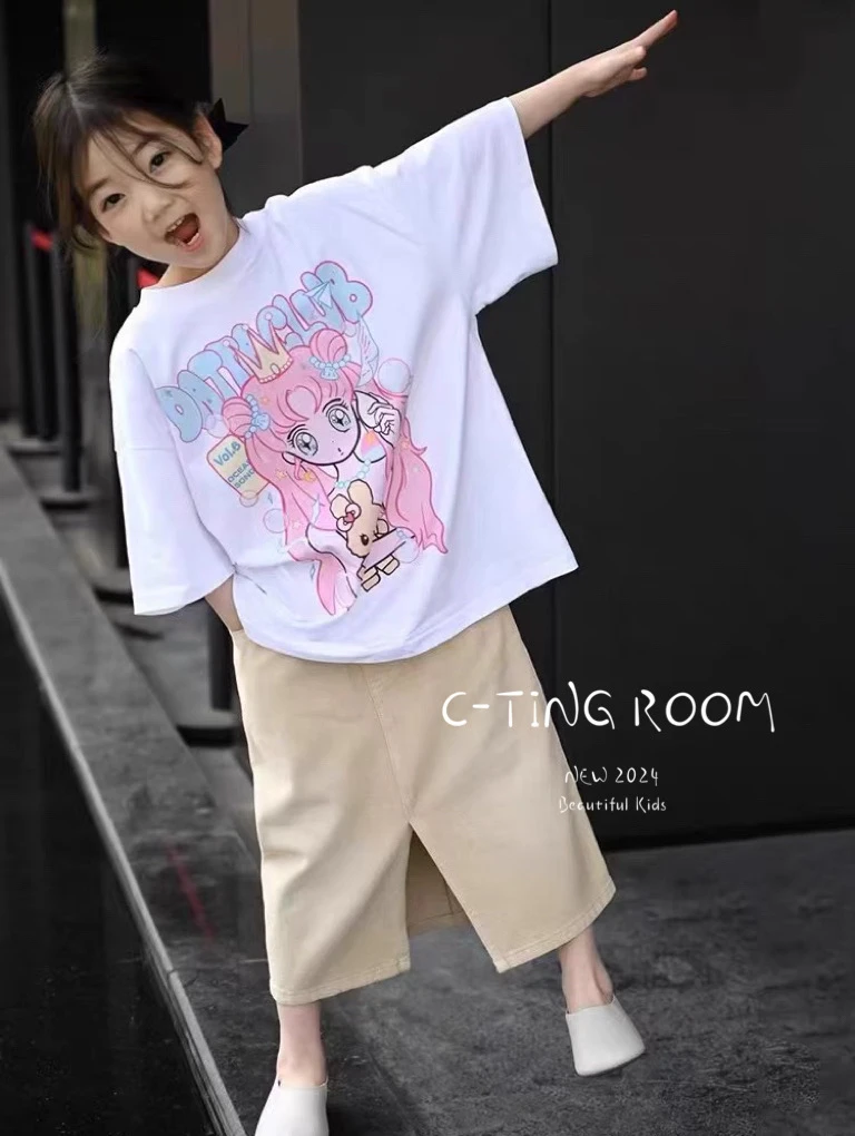 【美少女战士】2024新款韩版设计师亲子装童装印花百搭短袖T恤-3052