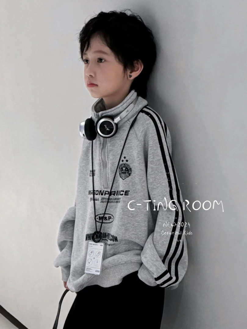 【C TING】2024新款韩版设计师亲子装童装加绒半拉链卫衣-8280