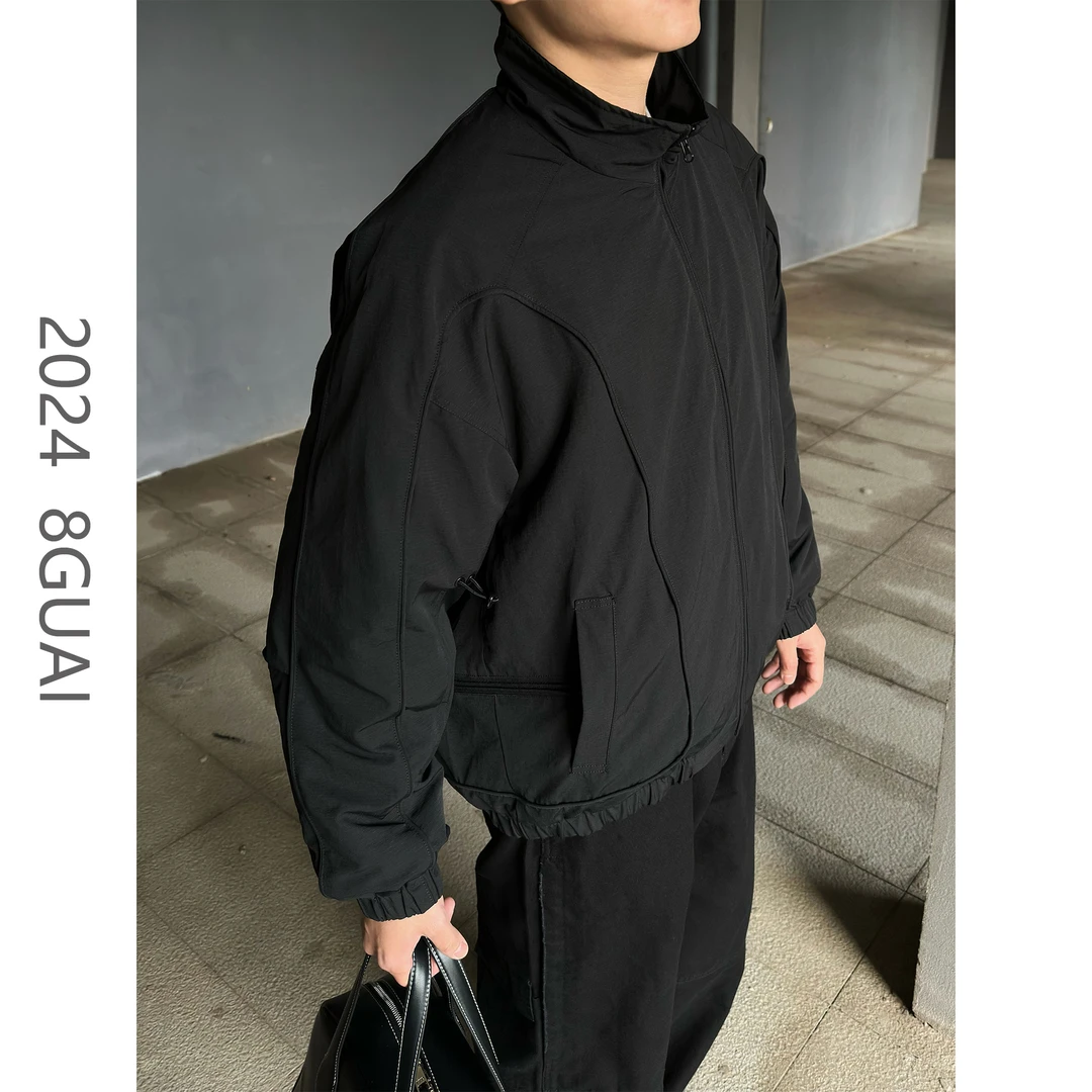 8GUAI（断码清仓）加绒0度以上棉服夹克解构拼接秋冬休闲美式外套