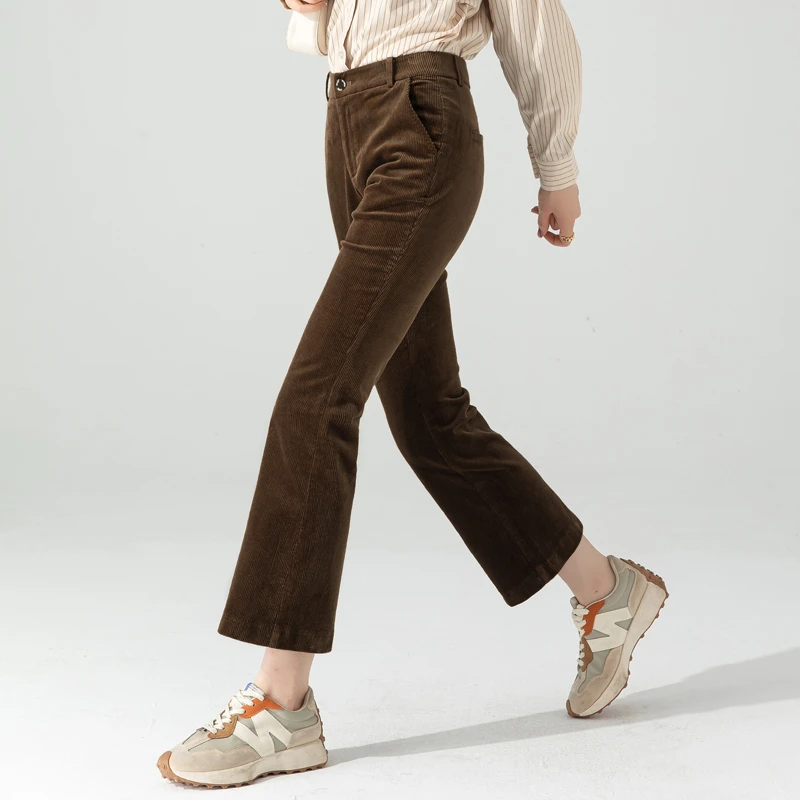 咖色喇叭裤女2025秋冬加绒美拉德灯芯绒裤子修身女裤莫代尔条绒裤