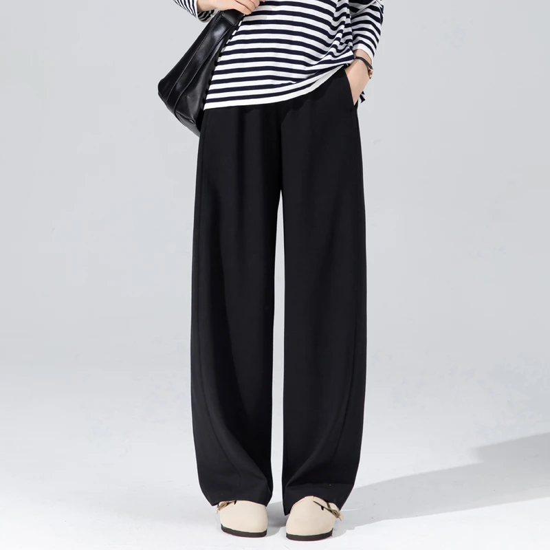 美式运动裤女2025新款春秋款黑色裤子垂感高级感宽松阔腿裤松紧腰