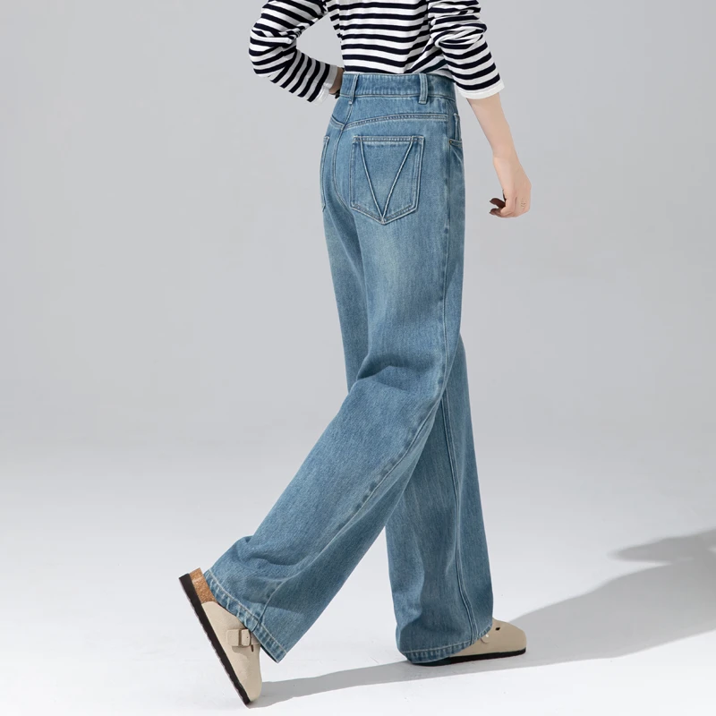 美式复古窄版阔腿裤女2025年秋季新款直筒裤垂感高级感水洗牛仔裤