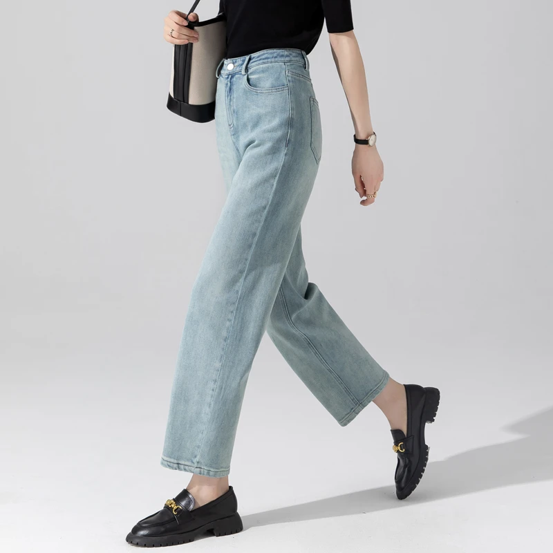 水洗做旧牛仔裤女2025年新款怀旧蓝港风直筒裤春秋显瘦锥形九分裤