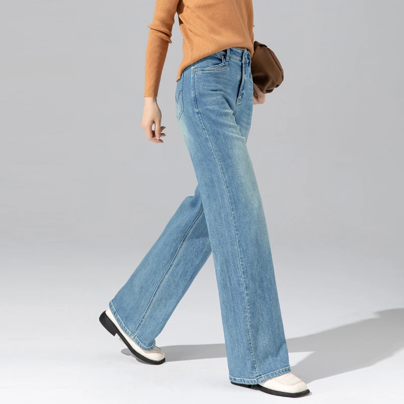 美式水洗牛仔裤窄版阔腿裤女2025新款春秋款高级感直筒裤显瘦长裤