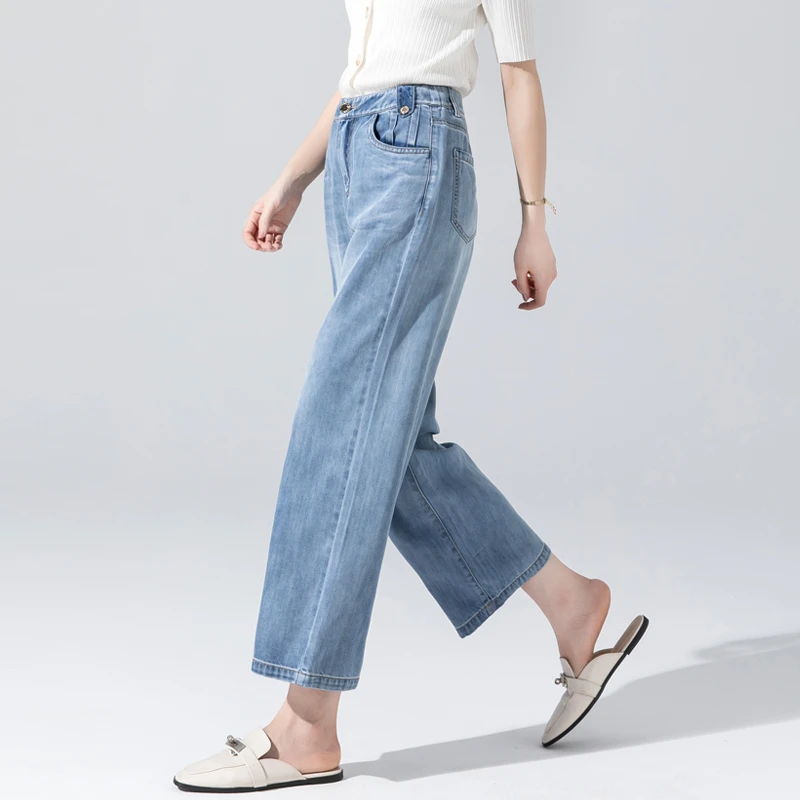 浅蓝色牛仔裤女2025夏季薄款阔腿裤女宽松显瘦直筒裤九分天丝女裤