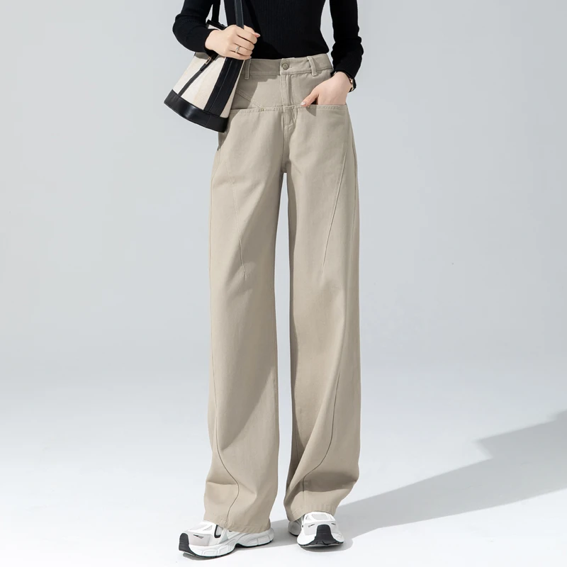 冷灰色牛仔裤美式高街宽松阔腿裤2025秋冬加绒纯棉直筒裤女长裤子