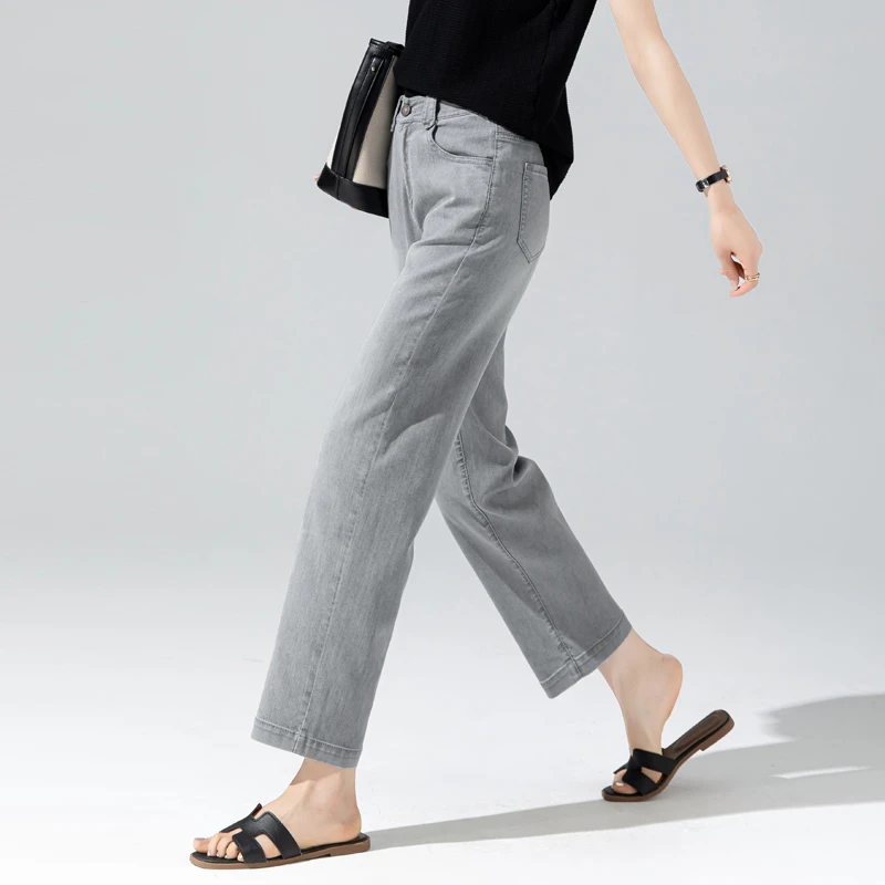牛仔裤女秋季穿搭石墨灰天丝九分烟管裤显瘦窄版直筒裤女2025新款