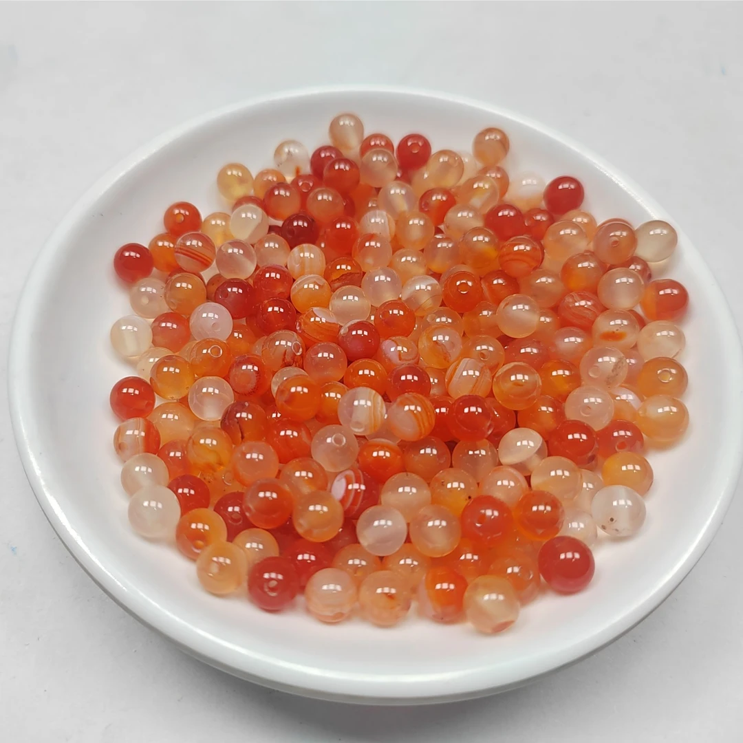 天然玛瑙玉石015冰红玛瑙 卡6散珠100颗