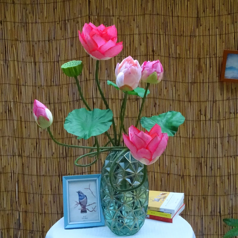 荷花仿真花手感荷叶莲花假花中式家居装饰酒店仿真绿植布置道具