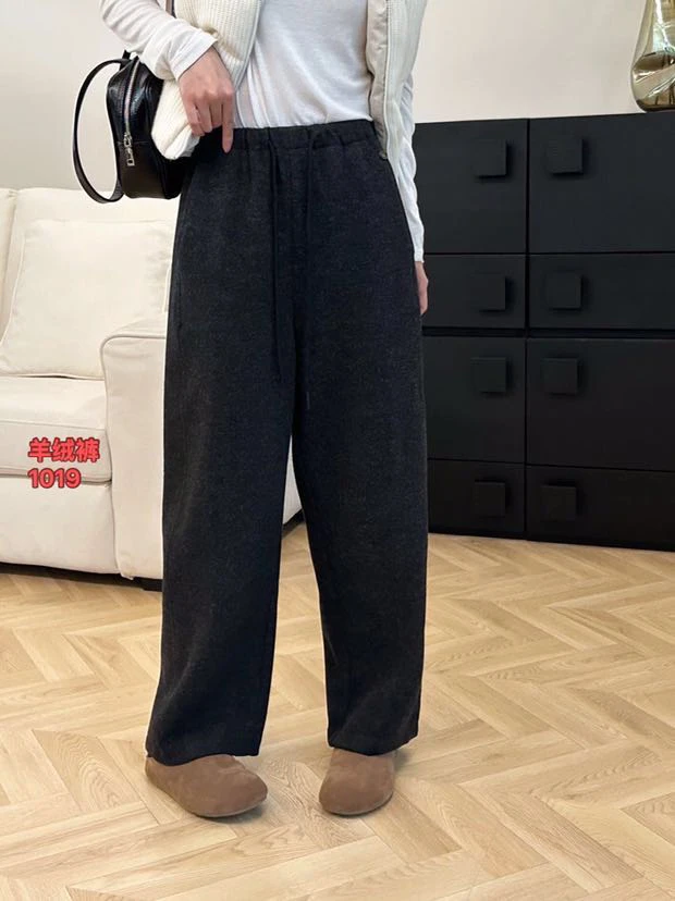 1091意凡深灰色高腰阔腿裤女加绒加厚小个子显瘦直筒裤