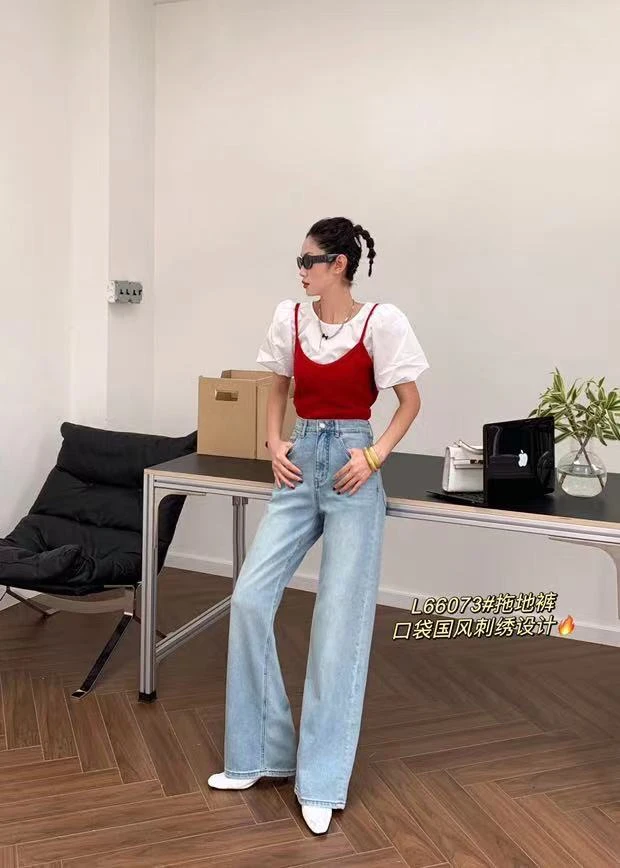 66073意凡夏季新款拖地裤