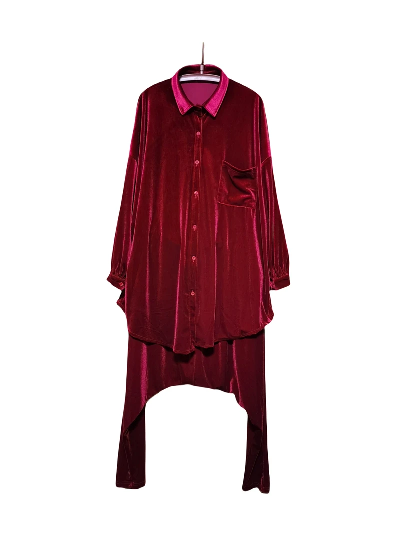 法式丝绒方领上衣大裆裤套装宽松减龄显瘦气质百搭时尚轻奢女士