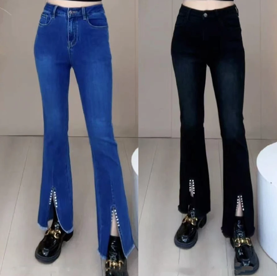 【希帆FA】牛仔裤 脚口钉珠开叉8292# 显瘦显腿长 显胯小