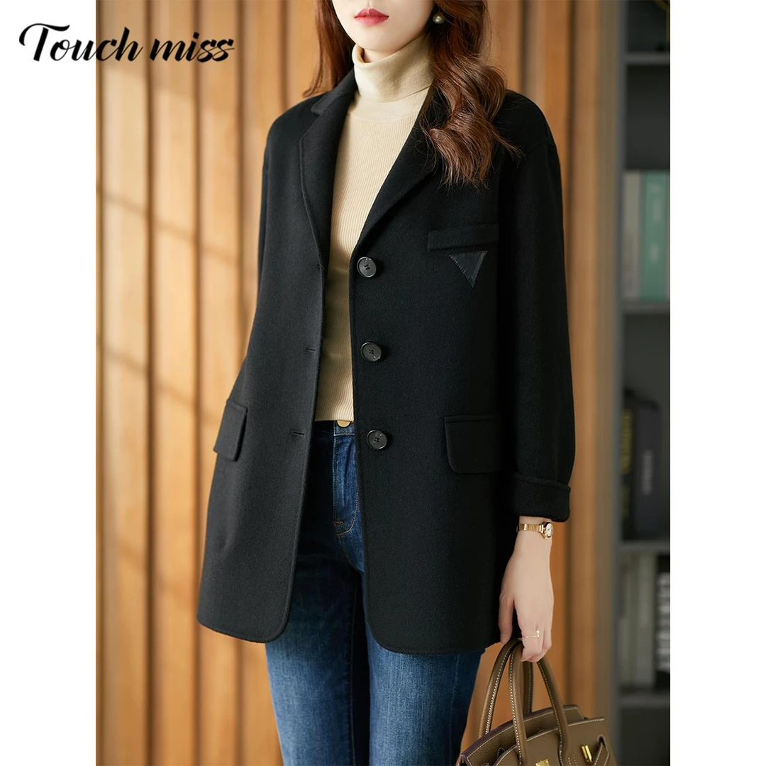 TOUCH MISS短款毛呢双面羊绒大衣女小个子2025秋季新款宽松羊毛