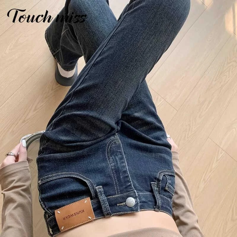TOUCH MISS纳米蓝高腰牛仔喇叭裤女显瘦修身弹力微喇裤子