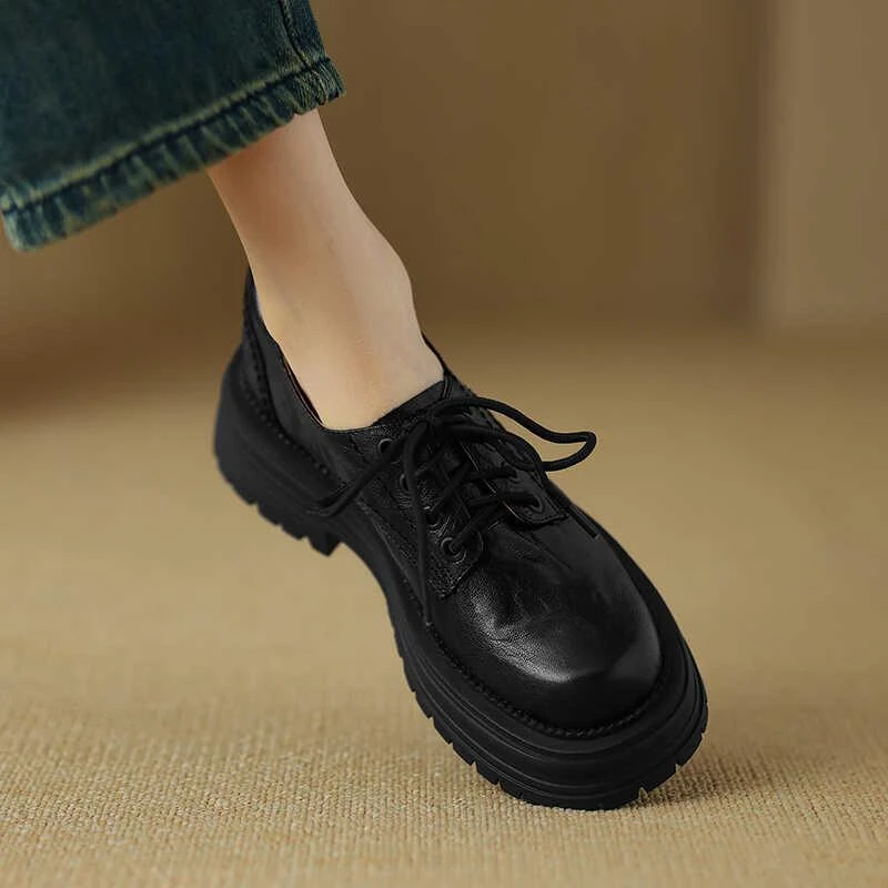 TOUCH MISS法式高定款系带小皮鞋乐福鞋2025秋季新款外穿百搭单鞋