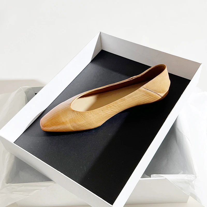 TOUCH MISS轻奢品质羊皮软底小皮鞋女平底瓢鞋浅口小香风方头单鞋