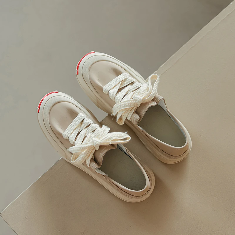 TOUCH MISS小众气质真皮厚底增高运动休闲鞋板鞋女圆头深口小白鞋