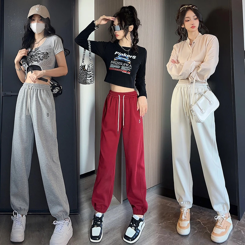 XVRV2025春季新款薄款高腰运动裤女束脚休闲百搭宽松哈伦裤子