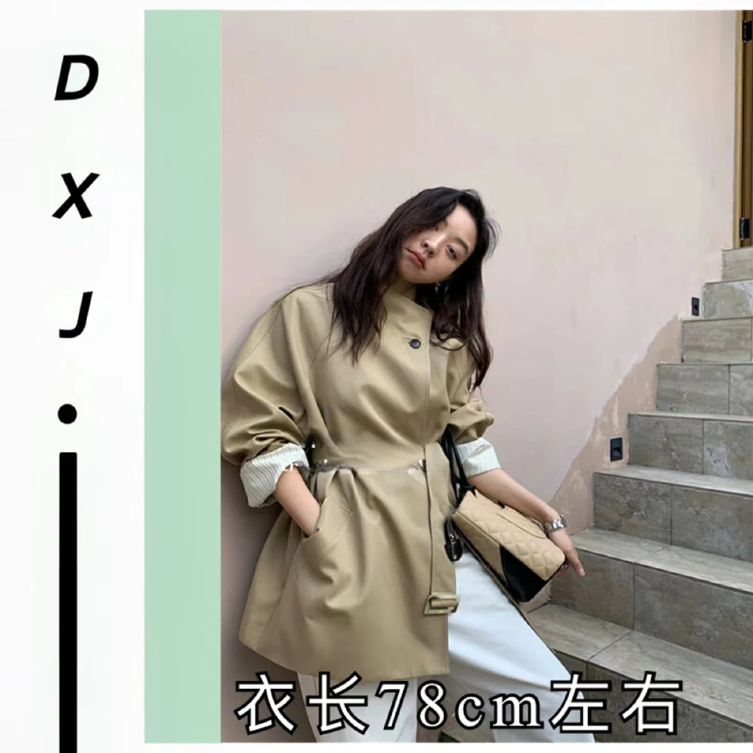 050-英伦一粒扣系带风衣拼接格子外套82036