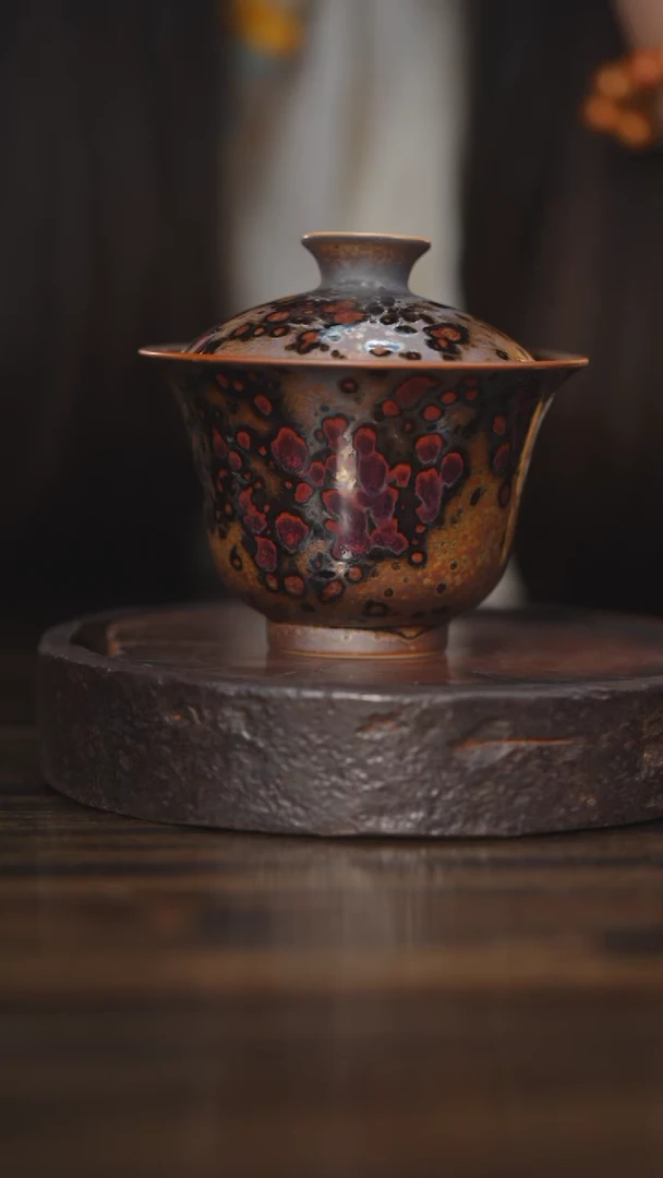 【闪购商品】杯98柴房陶瓷丨斑鹿盖碗 一物一拍