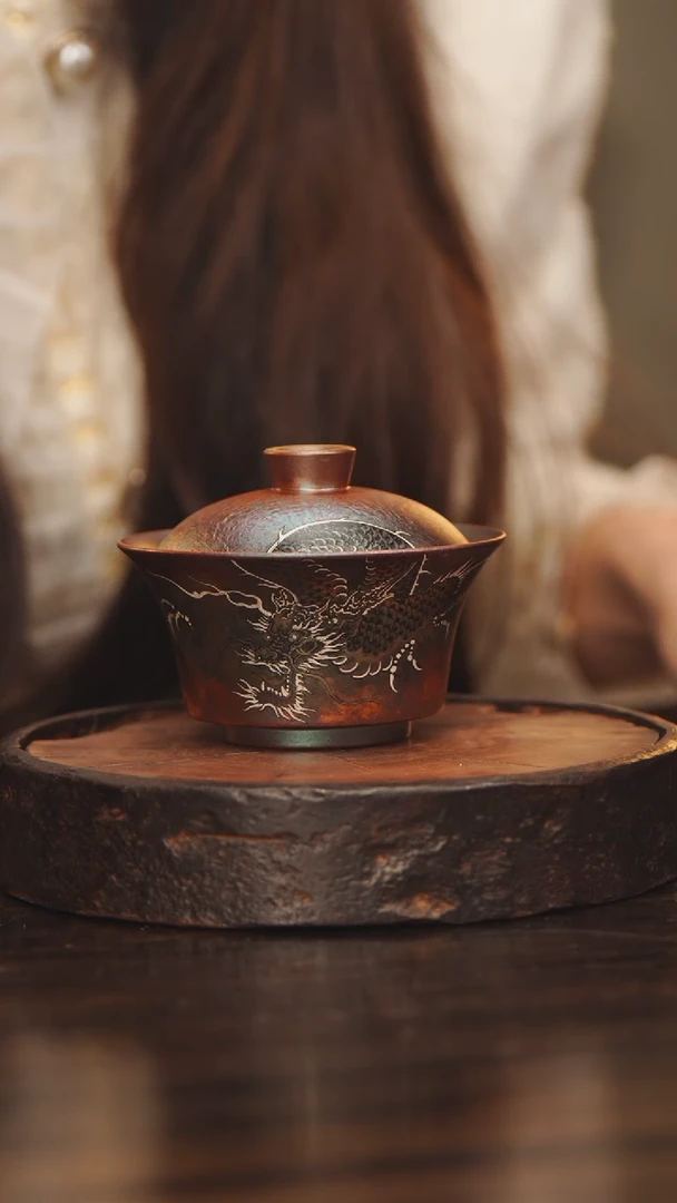 【闪购商品】瓷杯13 手绘描银龙鳞盖碗正品随缘发