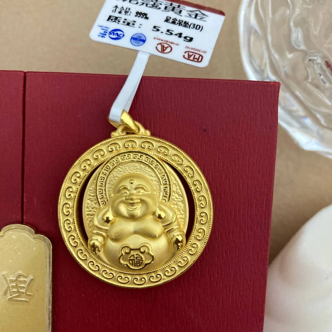 【妮蔻黄金】足金999佛头吊坠3D工艺 纯金佛公全身佛吊坠金重5.65克