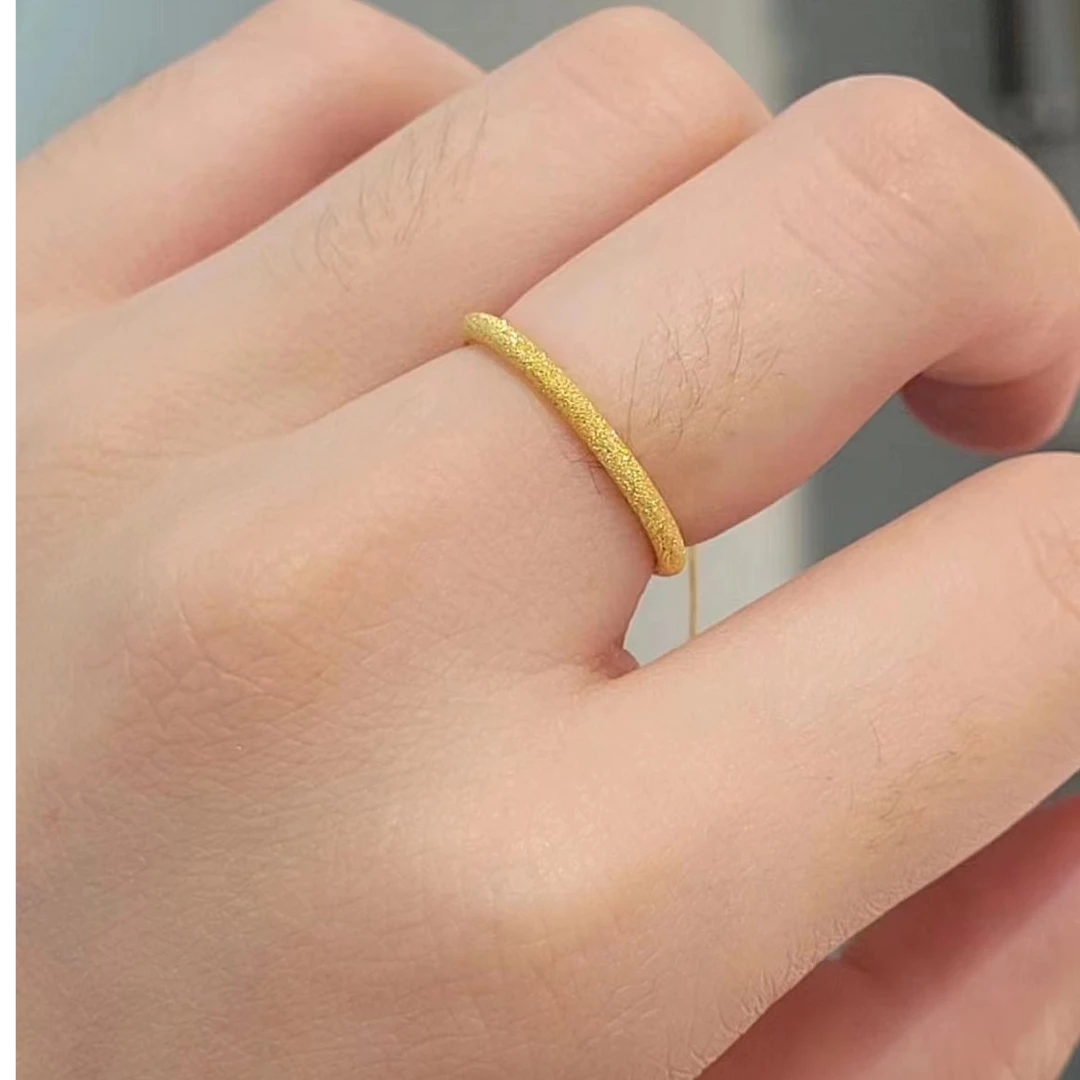 妮蔻黄金足金 磨砂满天星女戒指素圈戒指固定圈简约金戒单圈
